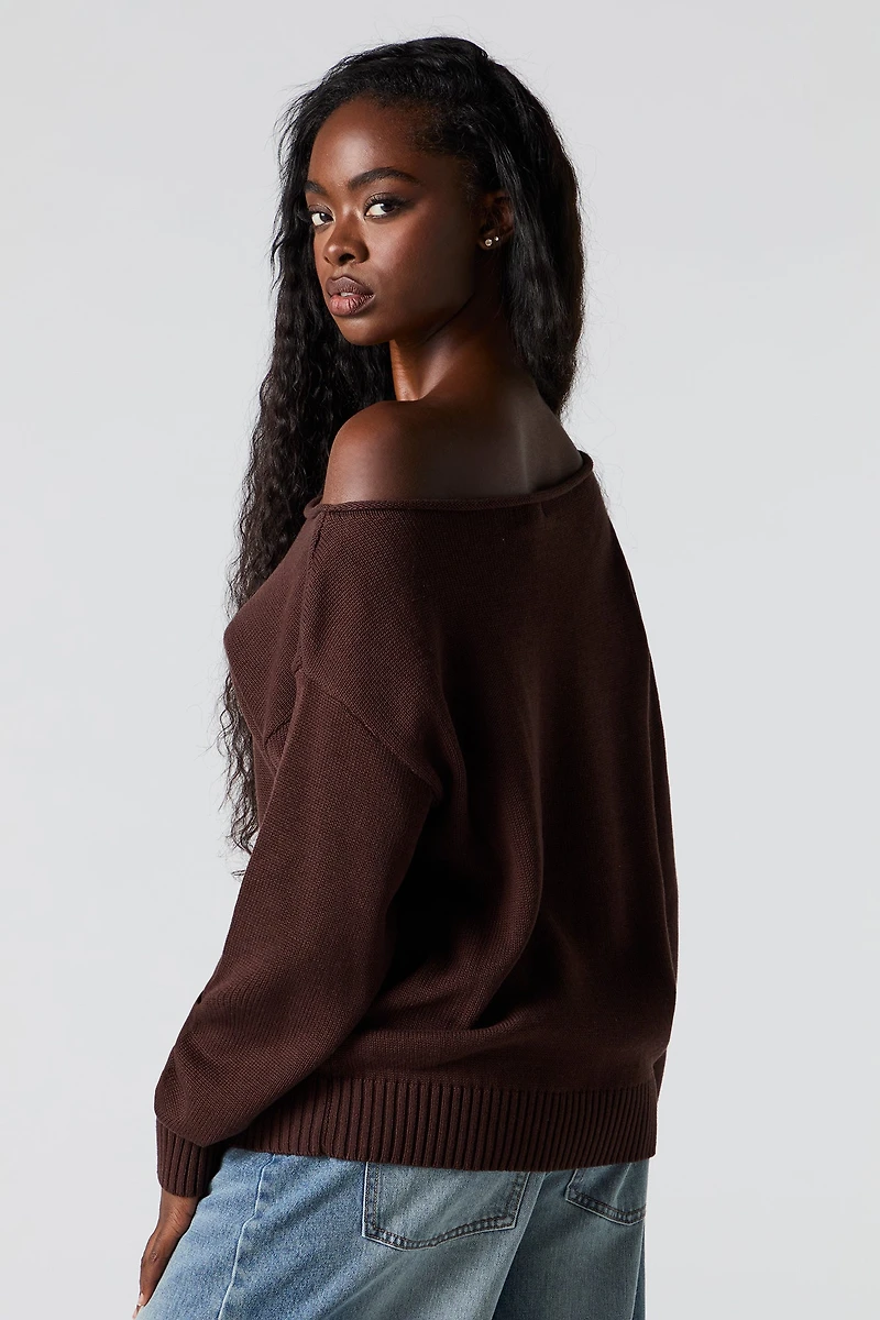 Chandail en jacquard à épaule dénudée