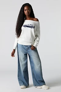 Chandail en jacquard à épaule dénudée