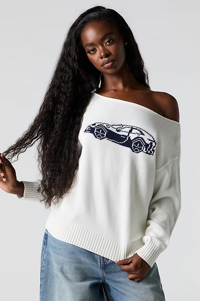 Jacquard Knit Off Shoulder Sweater