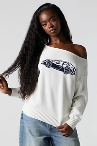 Jacquard Knit Off Shoulder Sweater