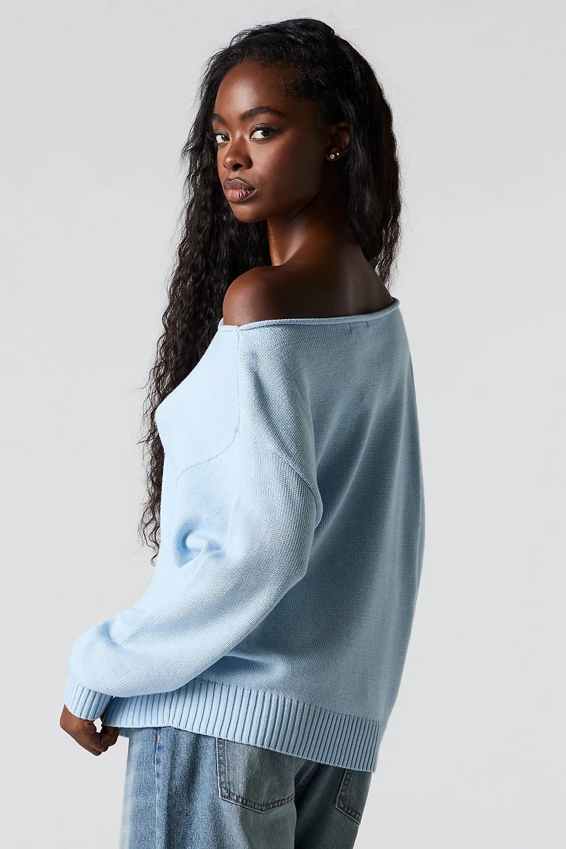 Chandail en jacquard à épaule dénudée