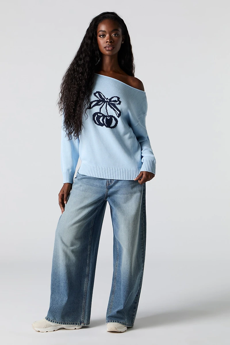 Chandail en jacquard à épaule dénudée