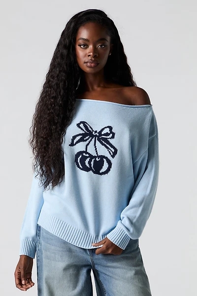 Chandail en jacquard à épaule dénudée