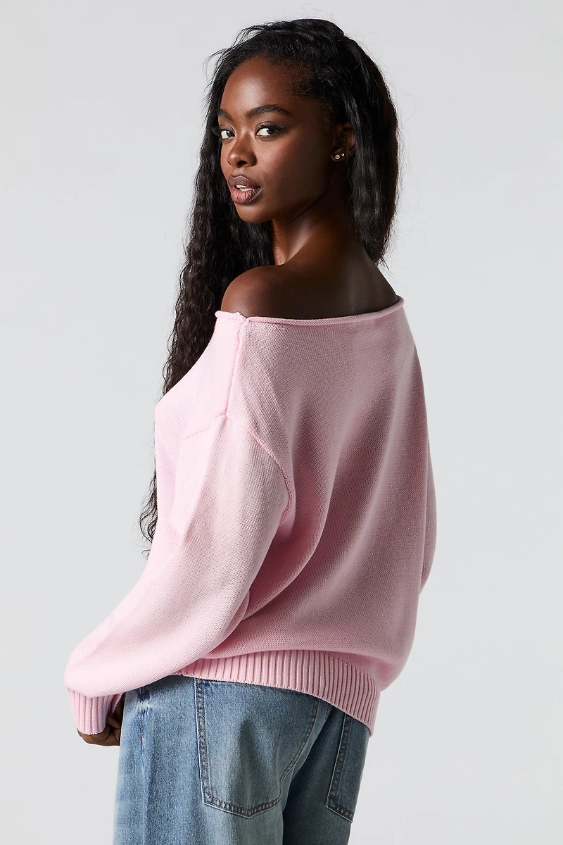 Chandail en jacquard à épaule dénudée