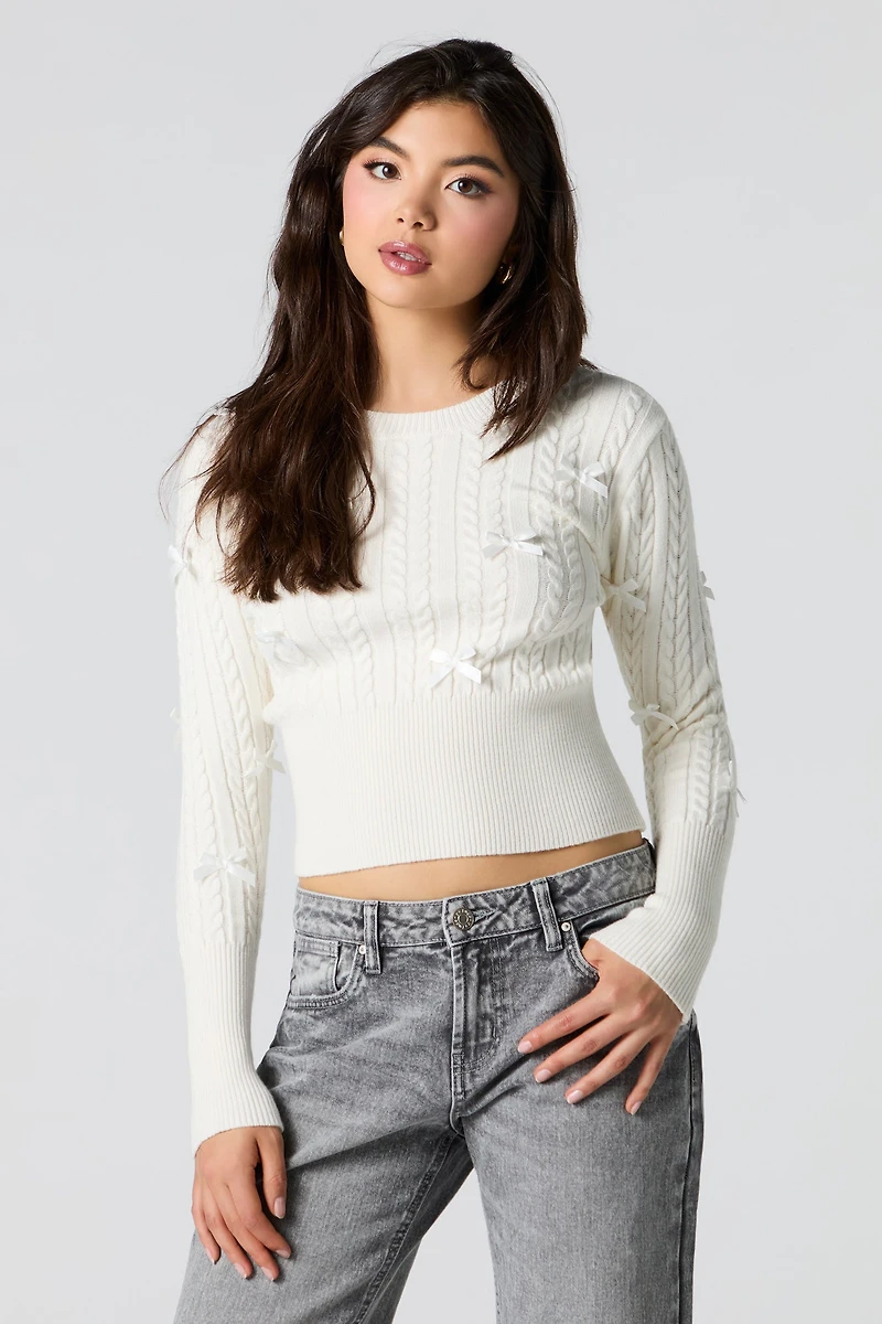 Cable Knit 3D Bow Sweater