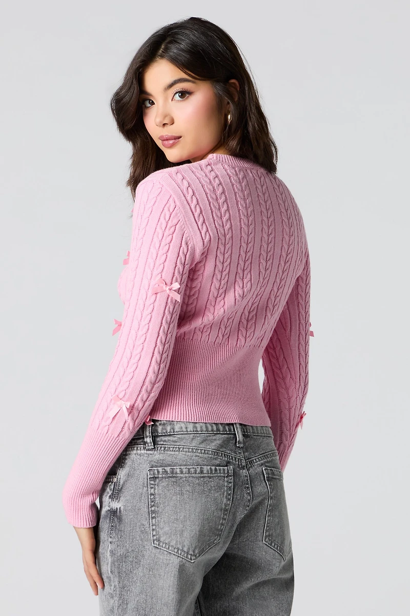 Cable Knit 3D Bow Sweater