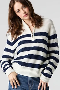 Chandail en tricot rayé avec quart de fermeture à glissière