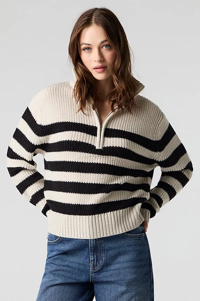 Chandail en tricot rayé avec quart de fermeture à glissière