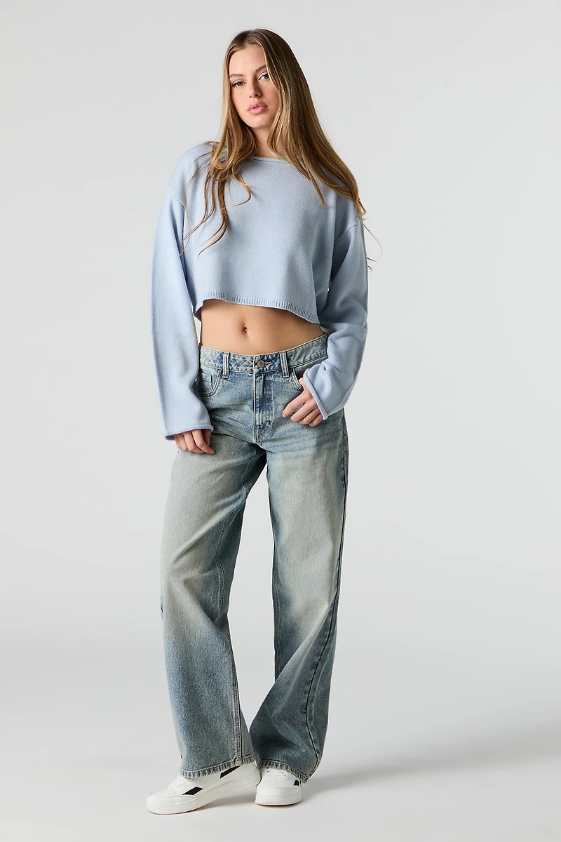 Boat Neck Cropped Sweater