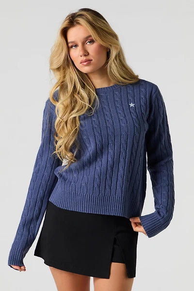 Embroidered Cable Knit Sweater