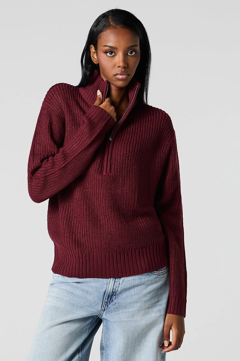Chandail en tricot avec quart de fermeture à glissière