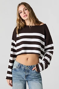 Striped Boat Neck Cropped Sweater