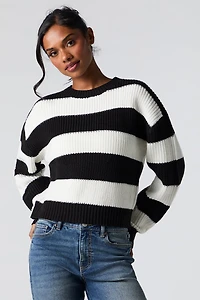 Striped Knit High Neck Sweater