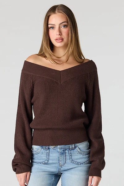 V-Neck Off Shoulder Sweater