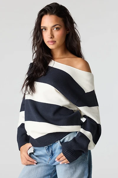 Oversized Striped Off-Shoulder Sweater