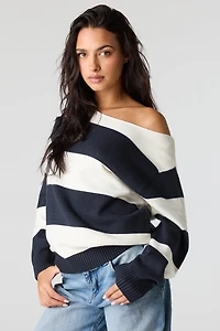 Oversized Striped Off-Shoulder Sweater