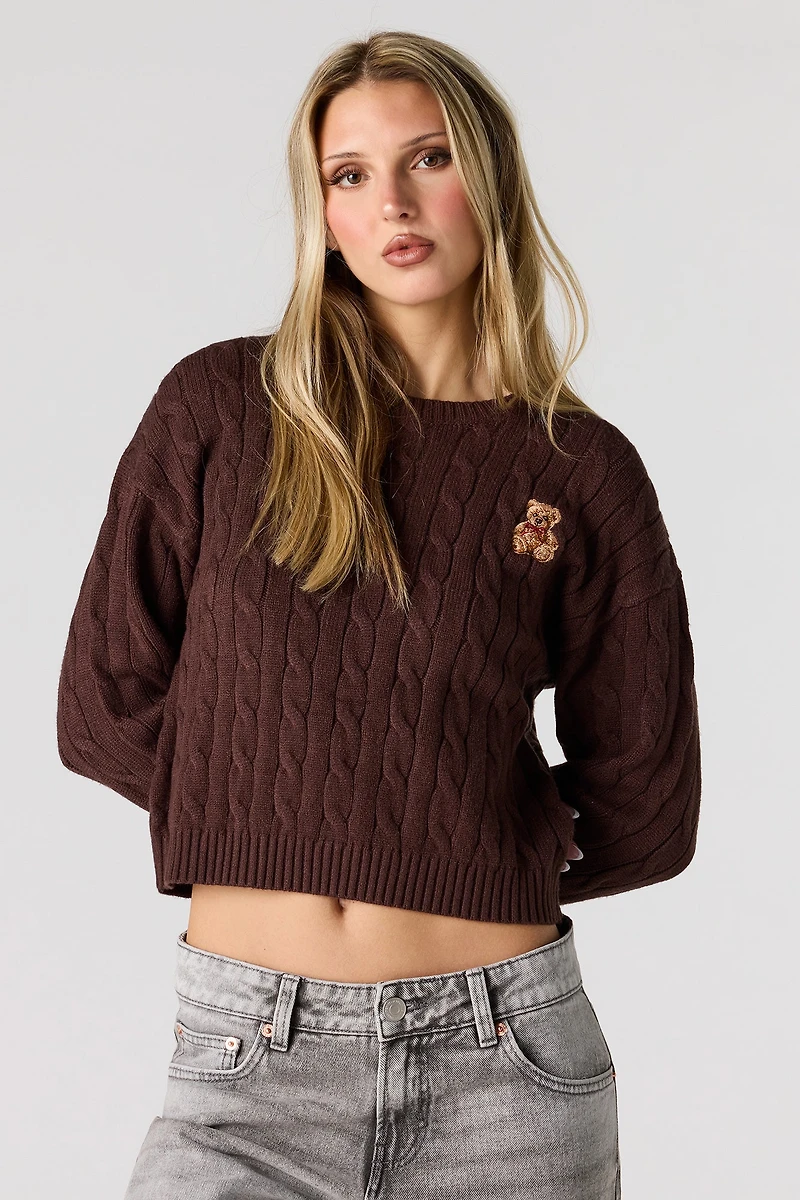 Embroidered Cable Knit Sweater
