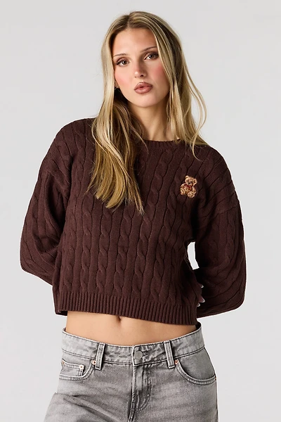 Embroidered Cable Knit Sweater