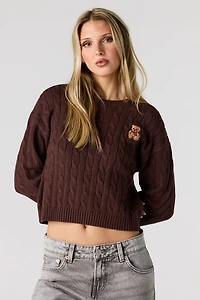 Embroidered Cable Knit Sweater