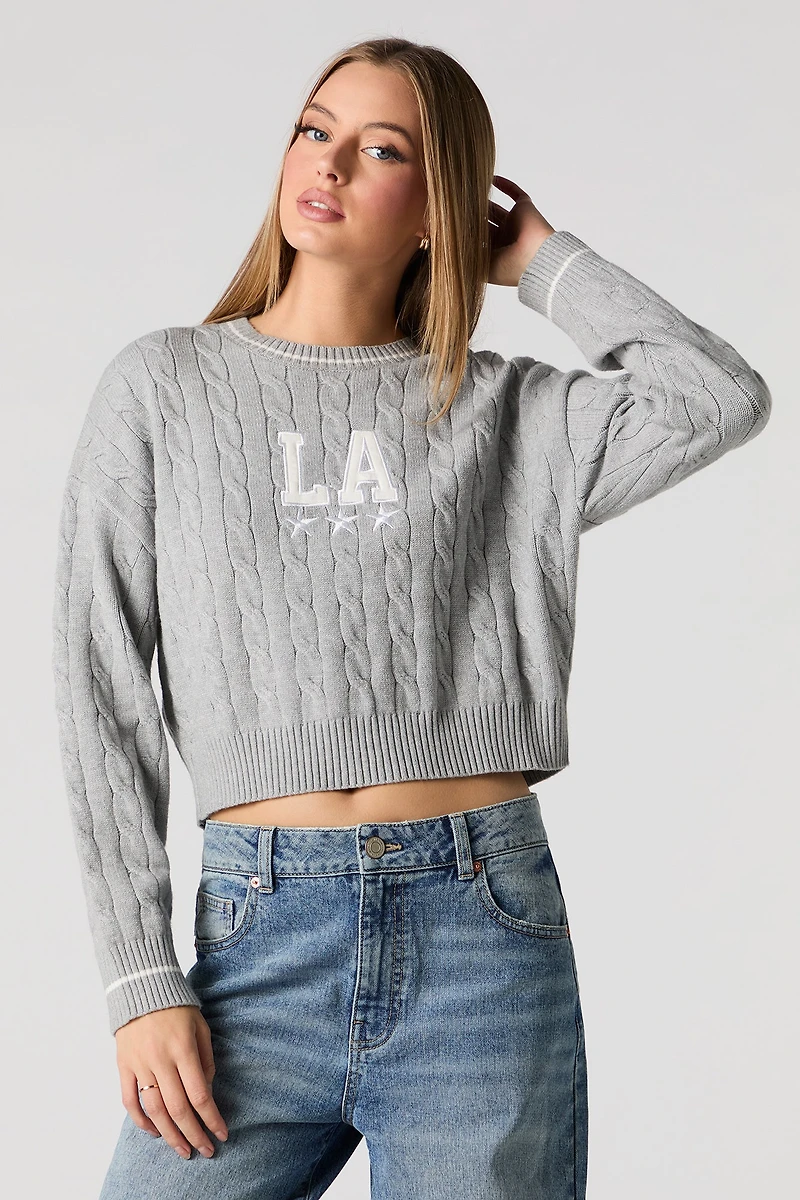 Embroidered Cable Knit Sweater