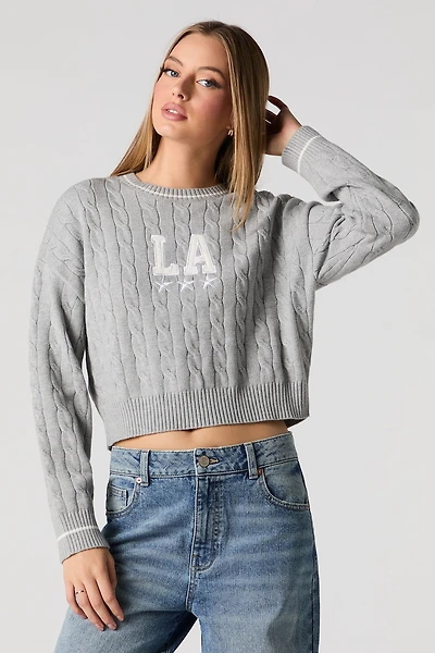 Embroidered Cable Knit Sweater