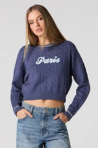 Embroidered Cable Knit Sweater
