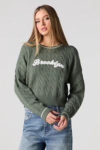 Embroidered Cable Knit Sweater