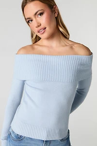 Foldover Off Shoulder Knit Sweater