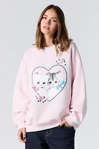 Kitten Graphic Rhinestone Fleece Sweatshirt