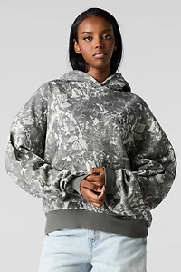 Camo Print Boxy Fleece Hoodie