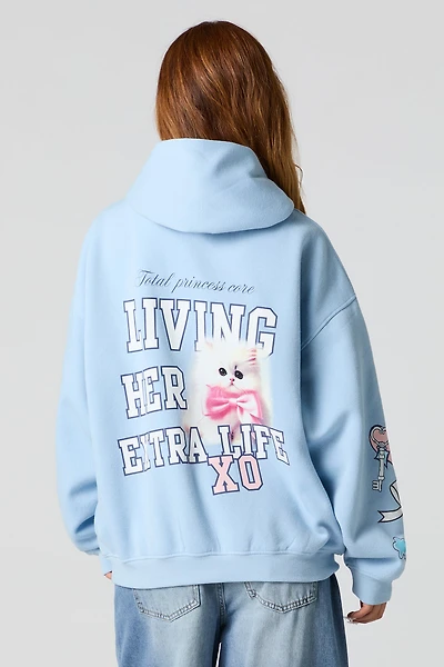 Embroidered & Graphic Oversized Fleece Hoodie