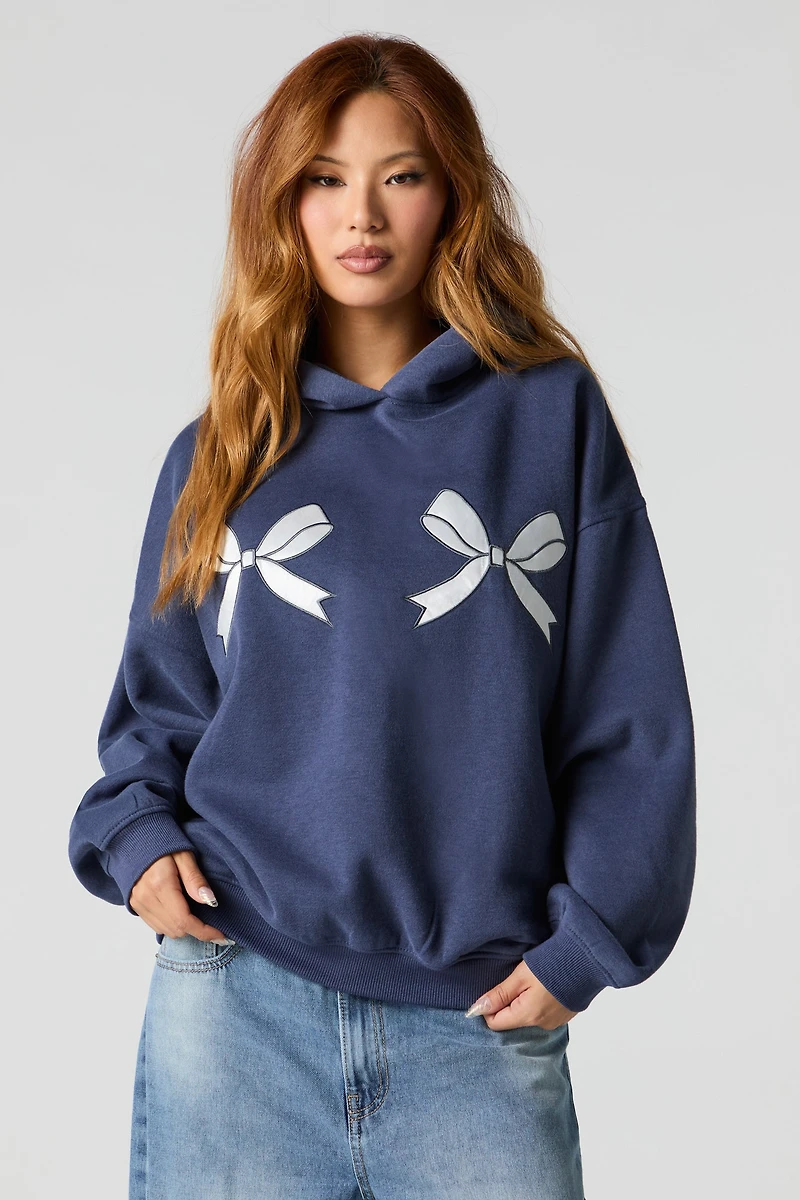 Bow Embroidered Oversized Fleece Hoodie