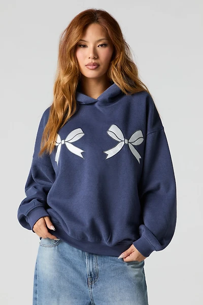 Bow Embroidered Oversized Fleece Hoodie