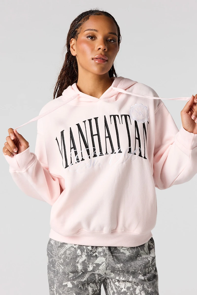 Manhattan Embroidered Fleece Boxy Hoodie