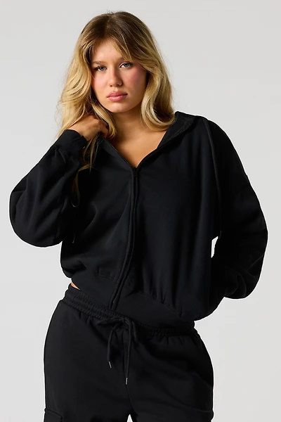 Boxy Fleece Zip-Up Hoodie