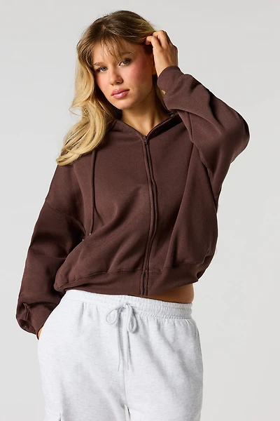 Boxy Fleece Zip-Up Hoodie