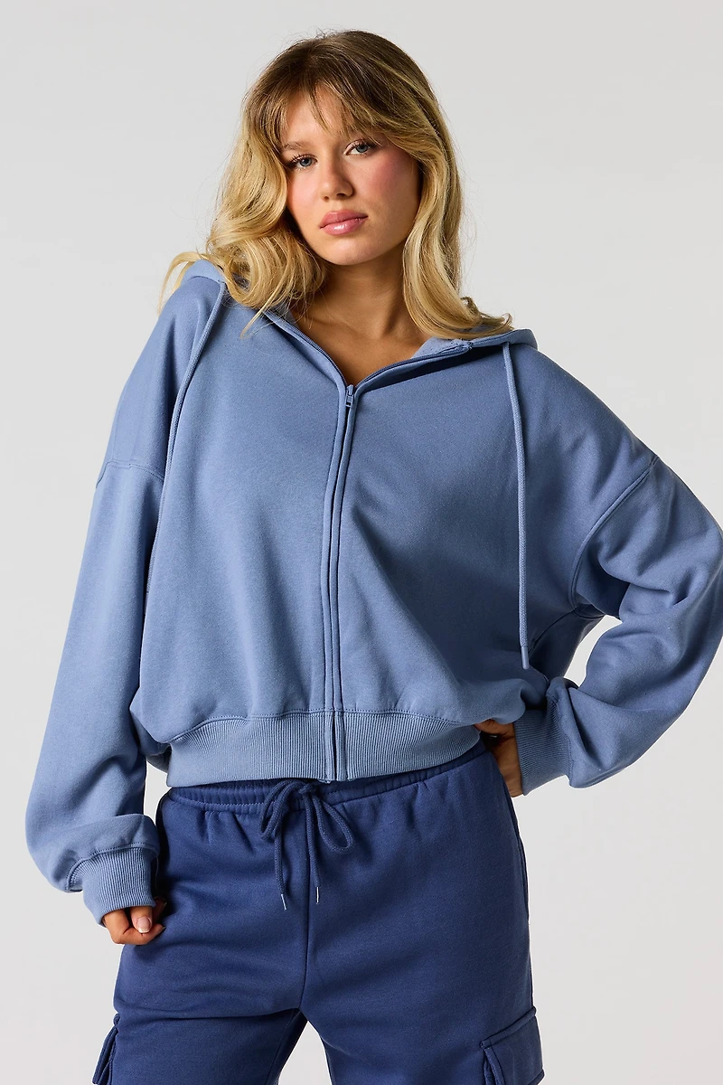 Boxy Fleece Zip-Up Hoodie