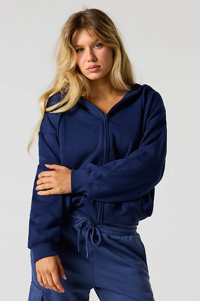 Haut carré à capuchon en molleton avec fermeture glissière