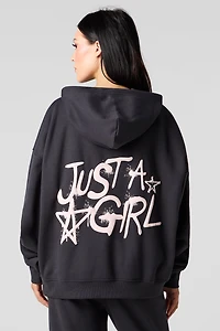 Just A Girl Puff Print Oversized Fleece Hoodie