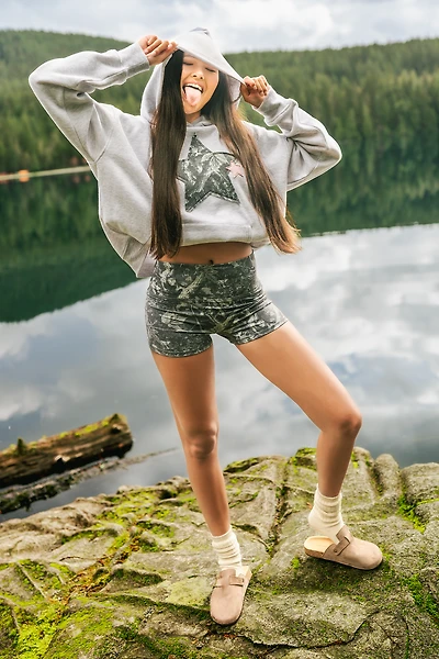 Star Patch Oversized Fleece Hoodie
