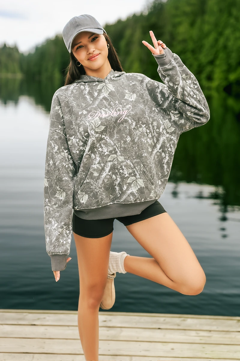 Darling Embroidered Camo Oversized Fleece Hoodie