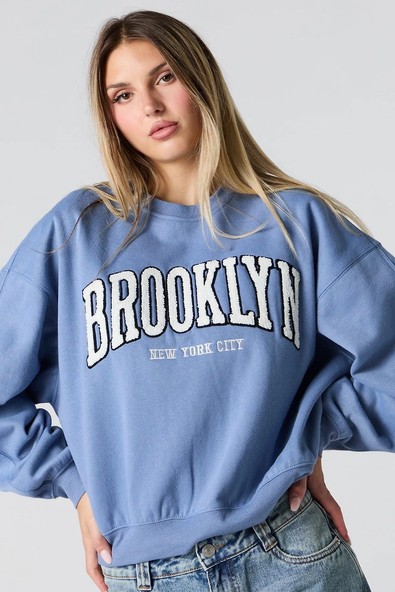 City Chenille Embroidered Boxy Fleece Sweatshirt