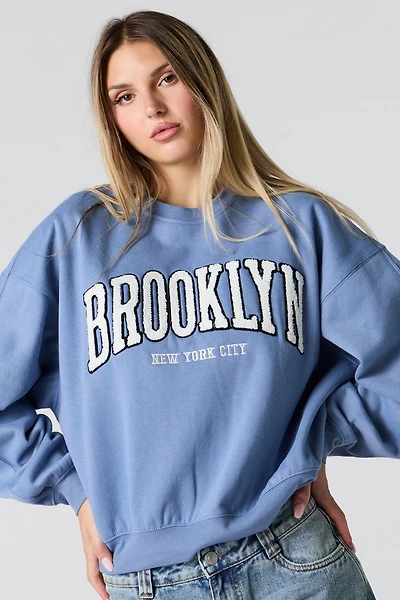 City Chenille Embroidered Boxy Fleece Sweatshirt