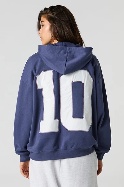 Oversized Twill Embroidered Zip-Up Hoodie