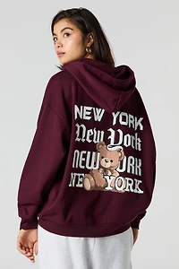 Oversized New York HD Print Zip-Up Hoodie