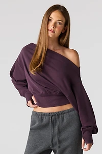 Chandail en tissu bouclé de luxe à épaules dénudées