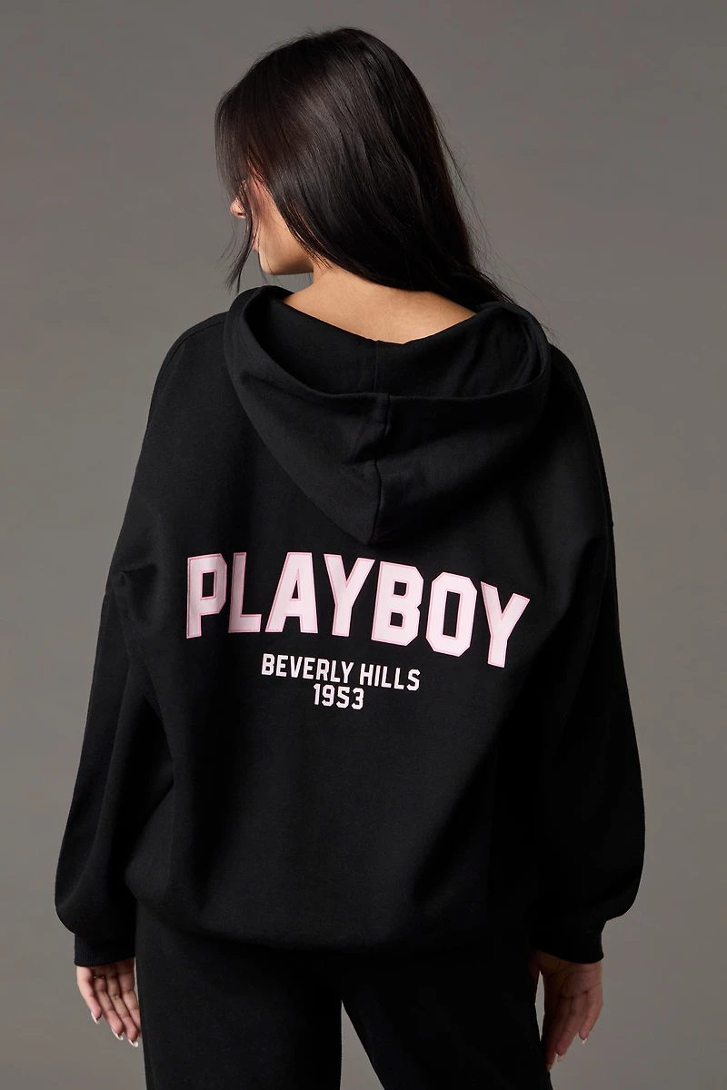 Playboy HD Print Fleece Oversized Zip-Up Hoodie