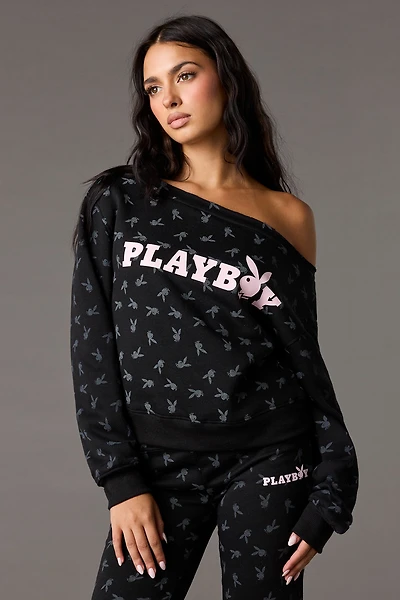 Playboy Off Shoulder Fleece Sweatshirt