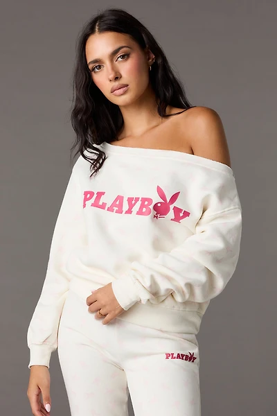 Chandail en molleton avec épaules dénudées et imprimé Playboy