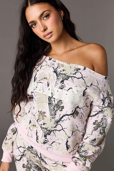 Playboy Off Shoulder Fleece Sweatshirt